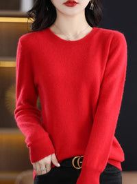 SaneShoppe - Women 100% Merino Wool Sweater O - Neck Long Sleeve Cashmere Knitwear Pullover Aliselect Fashion Autumn Winter Clothing Tops
