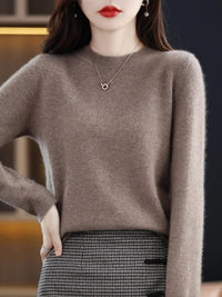 SaneShoppe - Women 100% Merino Wool Sweater O - Neck Long Sleeve Cashmere Knitwear Pullover Aliselect Fashion Autumn Winter Clothing Tops