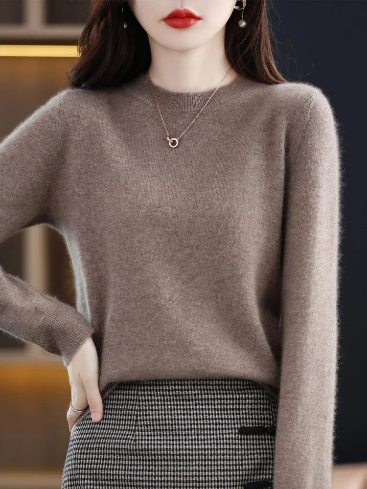 SaneShoppe - Women 100% Merino Wool Sweater O - Neck Long Sleeve Cashmere Knitwear Pullover Aliselect Fashion Autumn Winter Clothing Tops