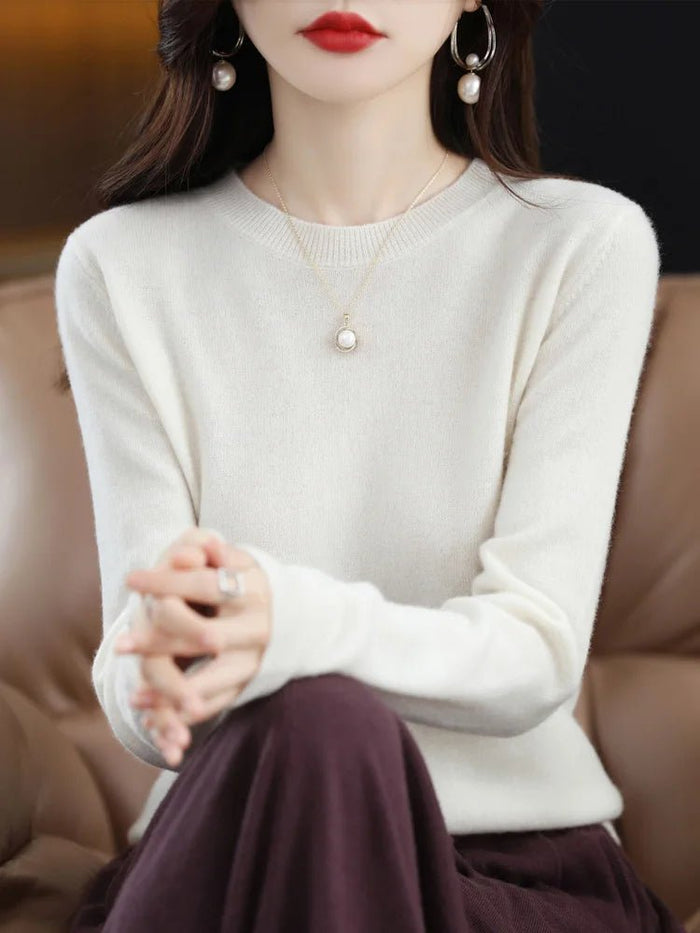 SaneShoppe Women 100% Merino Wool Sweater O - Neck Long Sleeve Cashmere Knitwear Pullover Aliselect Fashion Autumn Winter Clothing Tops