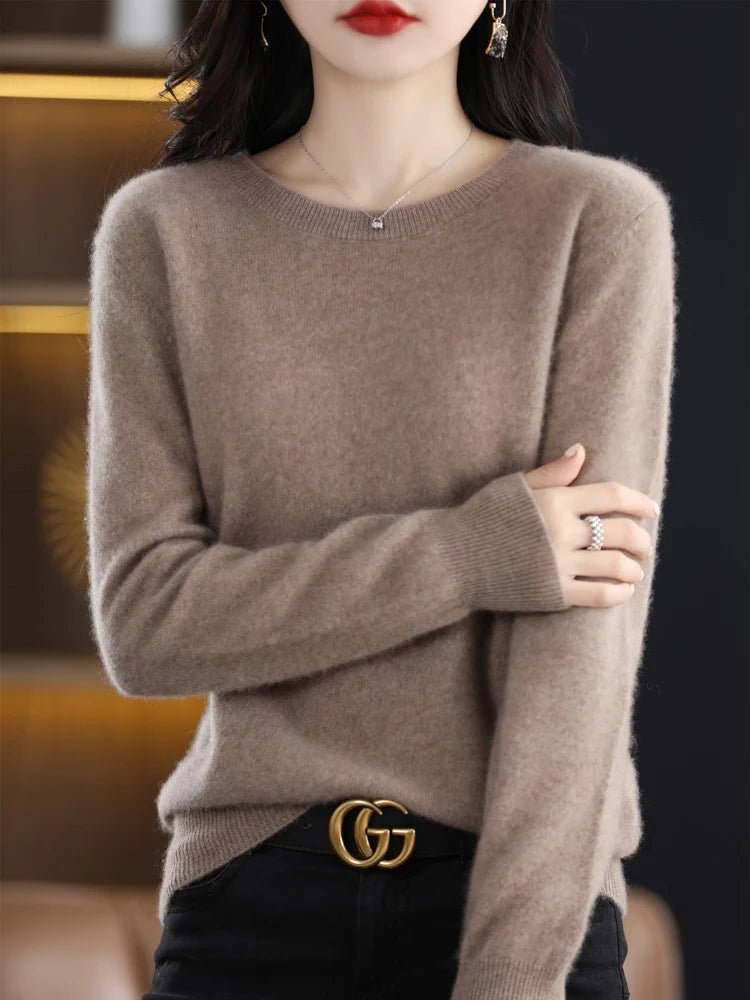 SaneShoppe - Women 100% Merino Wool Sweater O - Neck Long Sleeve Cashmere Knitwear Pullover Aliselect Fashion Autumn Winter Clothing Tops
