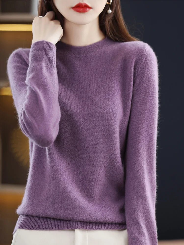 SaneShoppe - Women 100% Merino Wool Sweater O - Neck Long Sleeve Cashmere Knitwear Pullover Aliselect Fashion Autumn Winter Clothing Tops