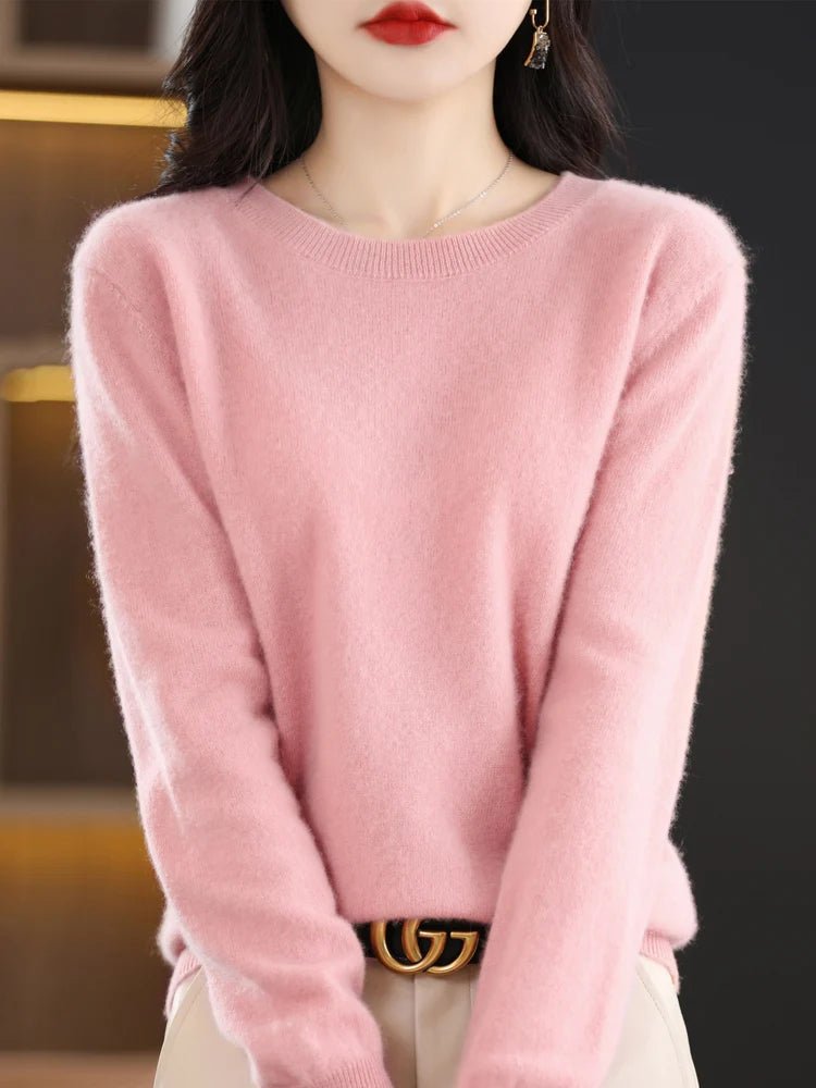 SaneShoppe Women 100% Merino Wool Sweater O - Neck Long Sleeve Cashmere Knitwear Pullover Aliselect Fashion Autumn Winter Clothing Tops