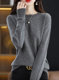 SaneShoppe - Women 100% Merino Wool Sweater O - Neck Long Sleeve Cashmere Knitwear Pullover Aliselect Fashion Autumn Winter Clothing Tops