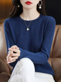 SaneShoppe - Women 100% Merino Wool Sweater O - Neck Long Sleeve Cashmere Knitwear Pullover Aliselect Fashion Autumn Winter Clothing Tops