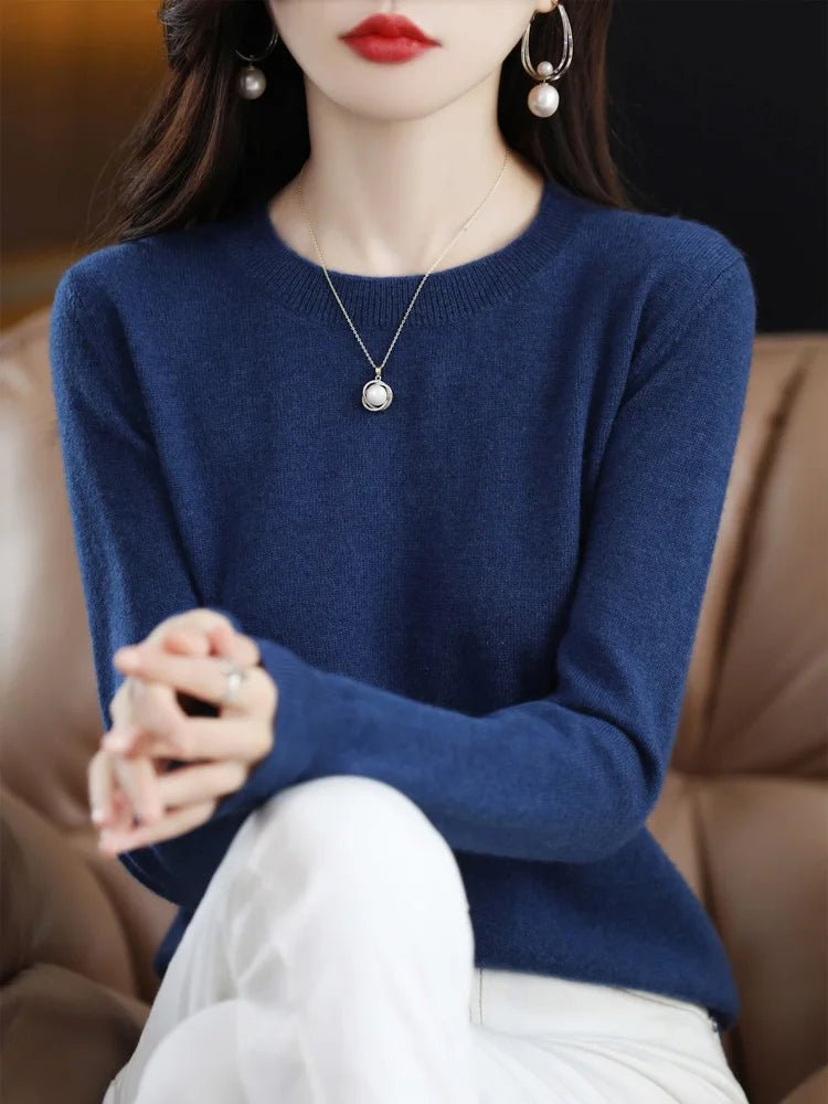 SaneShoppe - Women 100% Merino Wool Sweater O - Neck Long Sleeve Cashmere Knitwear Pullover Aliselect Fashion Autumn Winter Clothing Tops