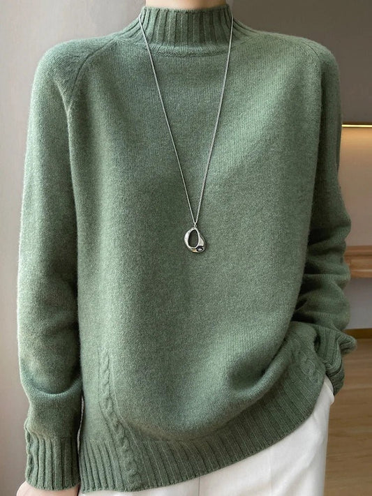 SaneShoppe - Women’s Wool Sweater Mock Neck Pullover Cashmere Raglan Sleeve Thick Loose Autumn Winter 100% Merino Wool Knitwear Warm Tops