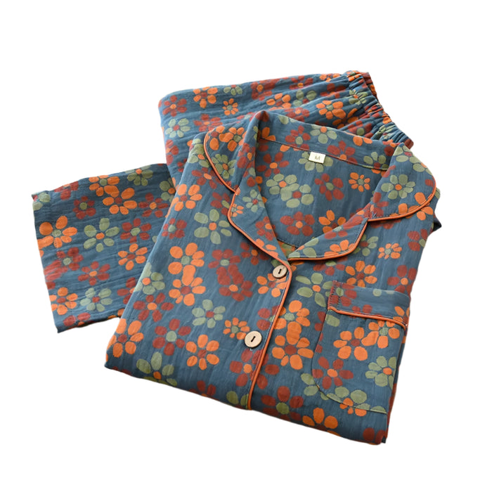 SaneShoppe - 100% Cotton Women's Yarn - Dyed Jacquard Pyjamas, Long - Sleeved 2 - piece Set.