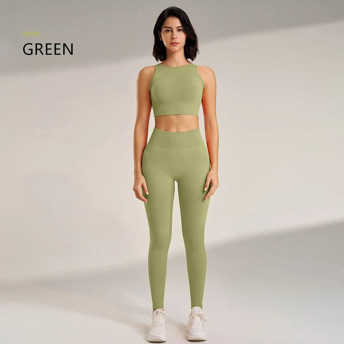 SaneShoppe - Women's High - Waisted Yoga Leggings and Top: A Seamless Two - Piece Fitness Outfit