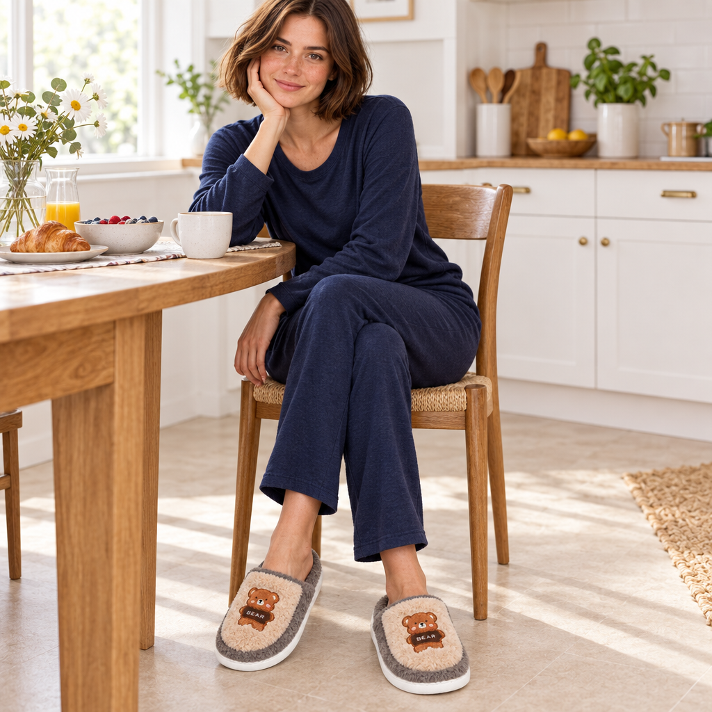 Experience Ultimate Comfort with Our Warm Bears Fur Slippers for Women