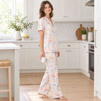 Women’s Floral Satin Pyjama Set with Short Sleeves