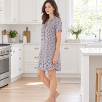 Women's Satin Nightshirt Button Down Printed Floral Navy Sleepwear