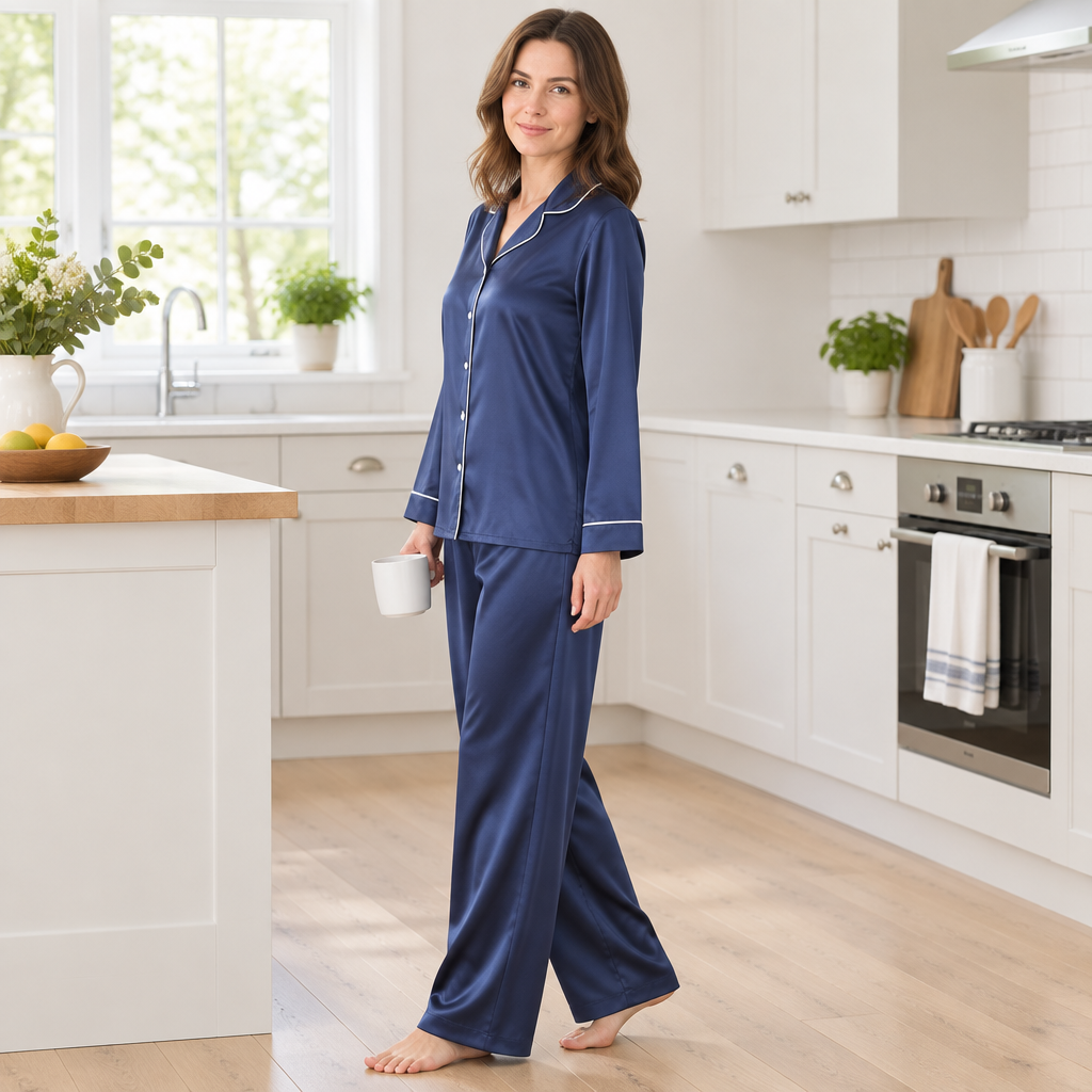 Women’s Long-Sleeve Pyjama Set with Contrast Piping