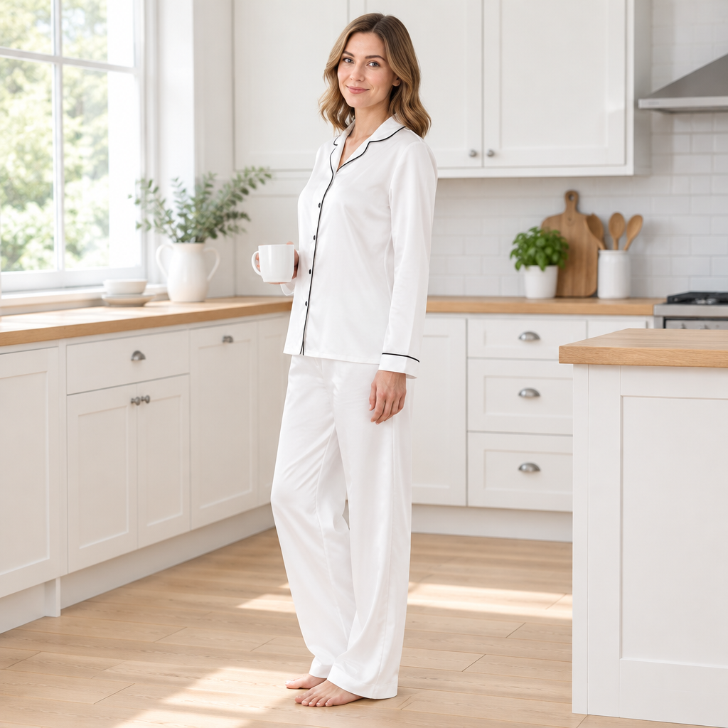 Women’s Long-Sleeve Pyjama Set with Contrast Piping