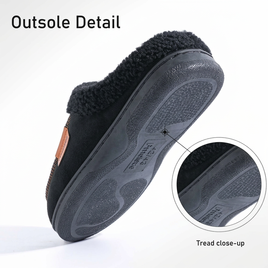 New Men's TPR Bottom Winter Home Anti-Slip Warm Suede Slippers with Fleece Lining Suitable for Home Wear