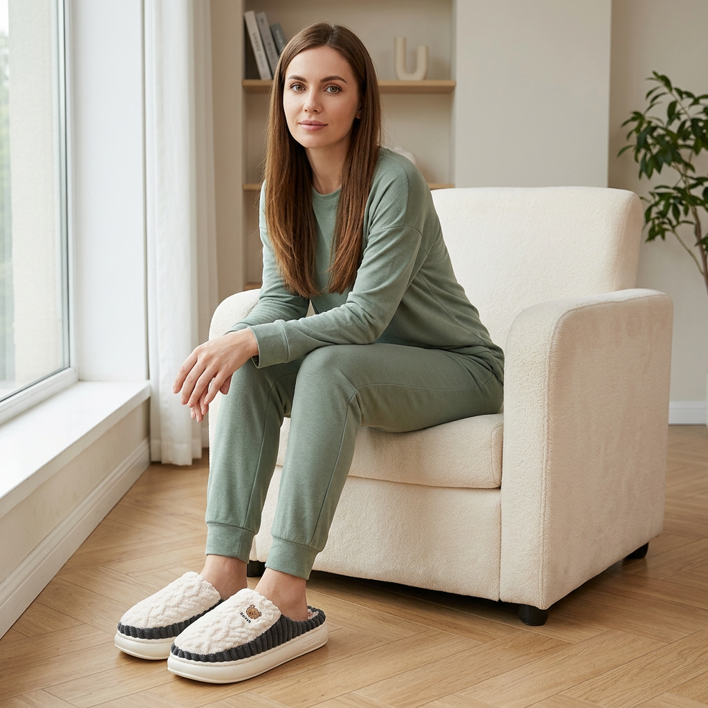 Cute Bear Plush Slippers: Warm and Stylish Fleece Shoes for Cozy Living