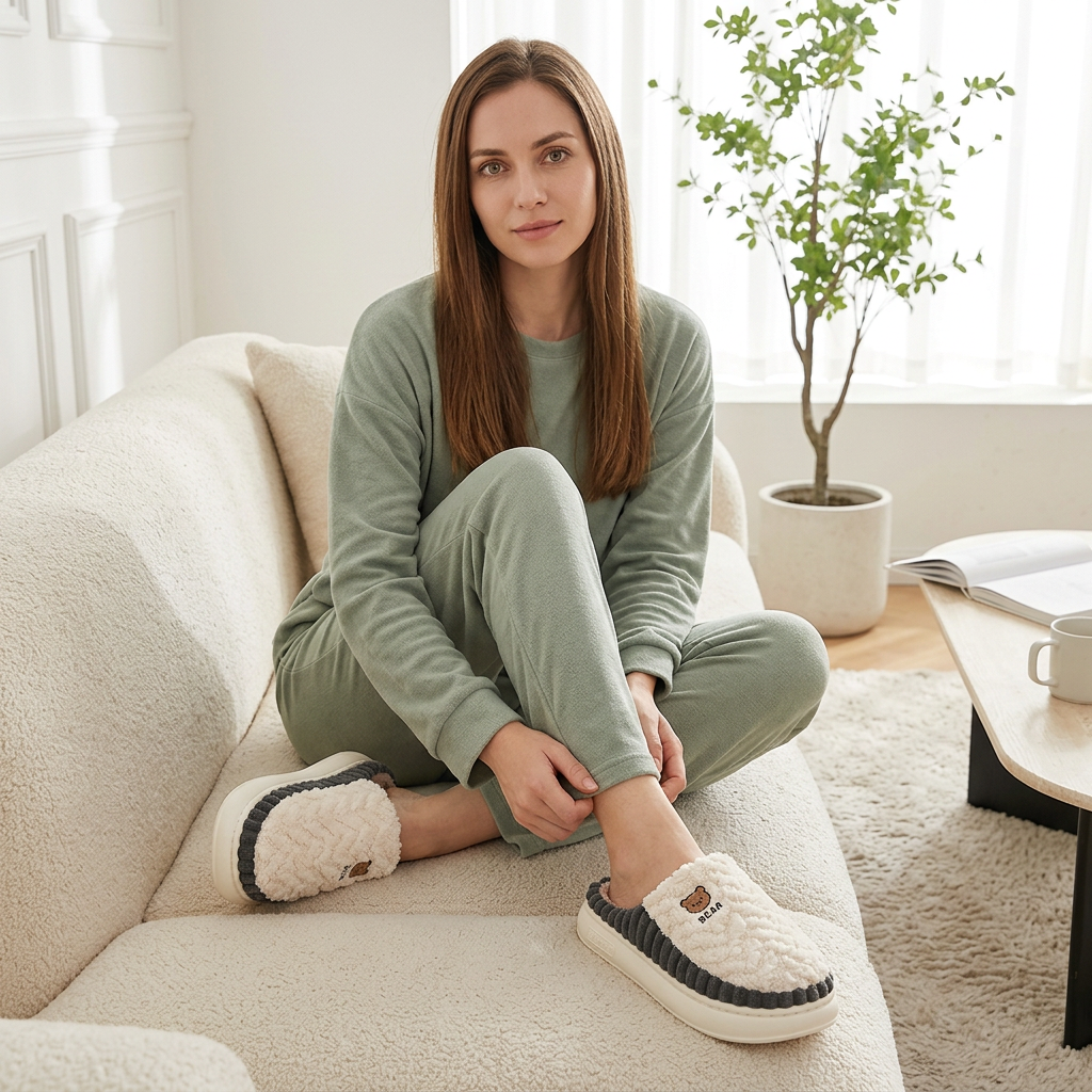 Cute Bear Plush Slippers: Warm and Stylish Fleece Shoes for Cozy Living