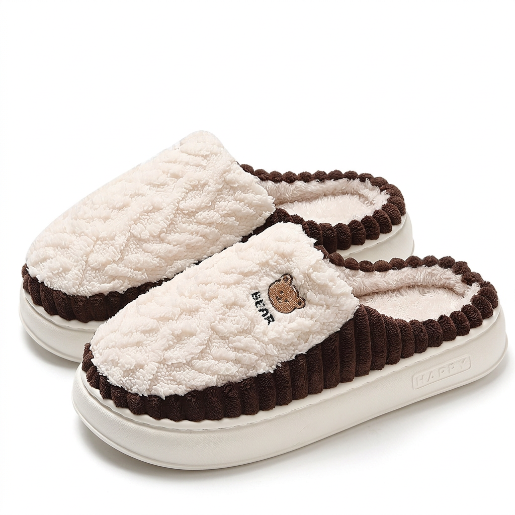 Cute Bear Plush Slippers: Warm and Stylish Fleece Shoes for Cozy Living