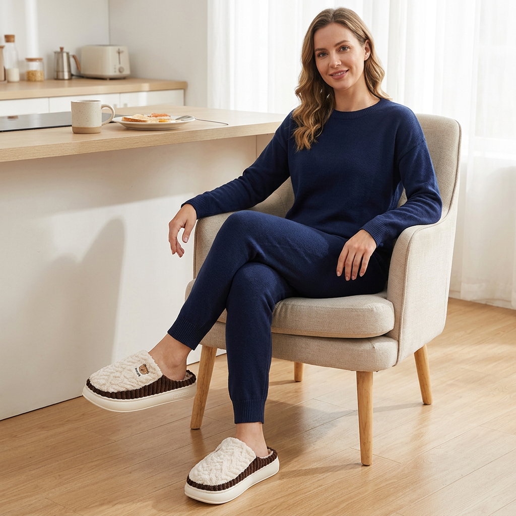 Cute Bear Plush Slippers: Warm and Stylish Fleece Shoes for Cozy Living