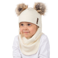 White Merino Wool Double Pom-Pom Balaclava