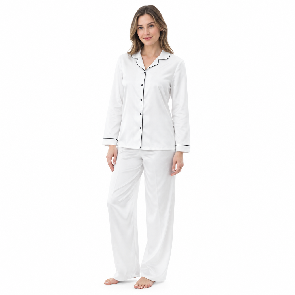 Women’s Long-Sleeve Pyjama Set with Contrast Piping