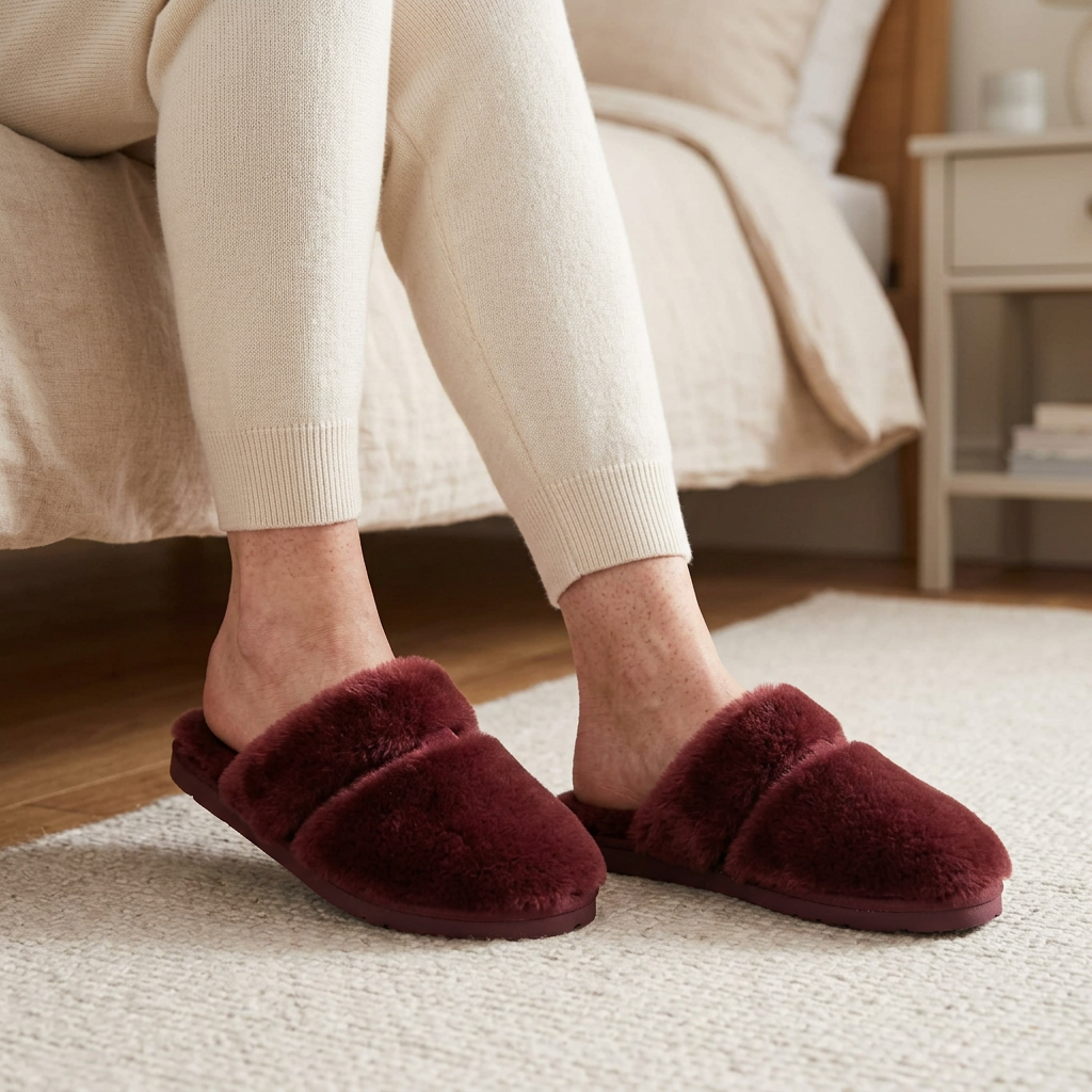 Cozy Sheepskin Winter Slippers for Women - Warm Indoor Fur Wool Slip-Ons