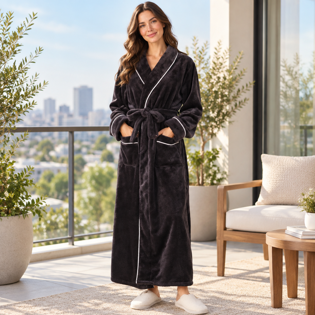 Men's Cozy Flannel Robe - Plush Coral Fleece for Ultimate Home Comfort
