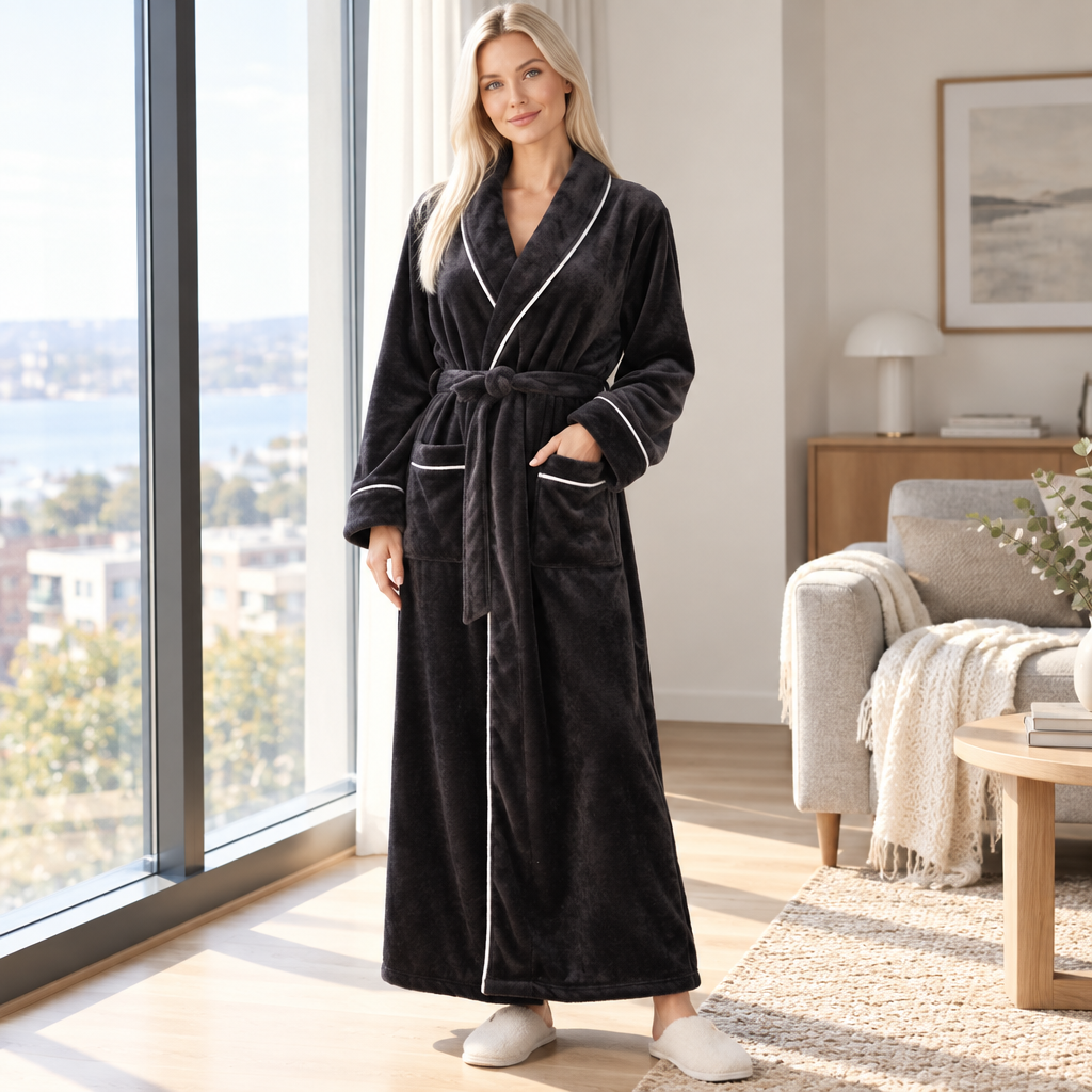 Men's Cozy Flannel Robe - Plush Coral Fleece for Ultimate Home Comfort