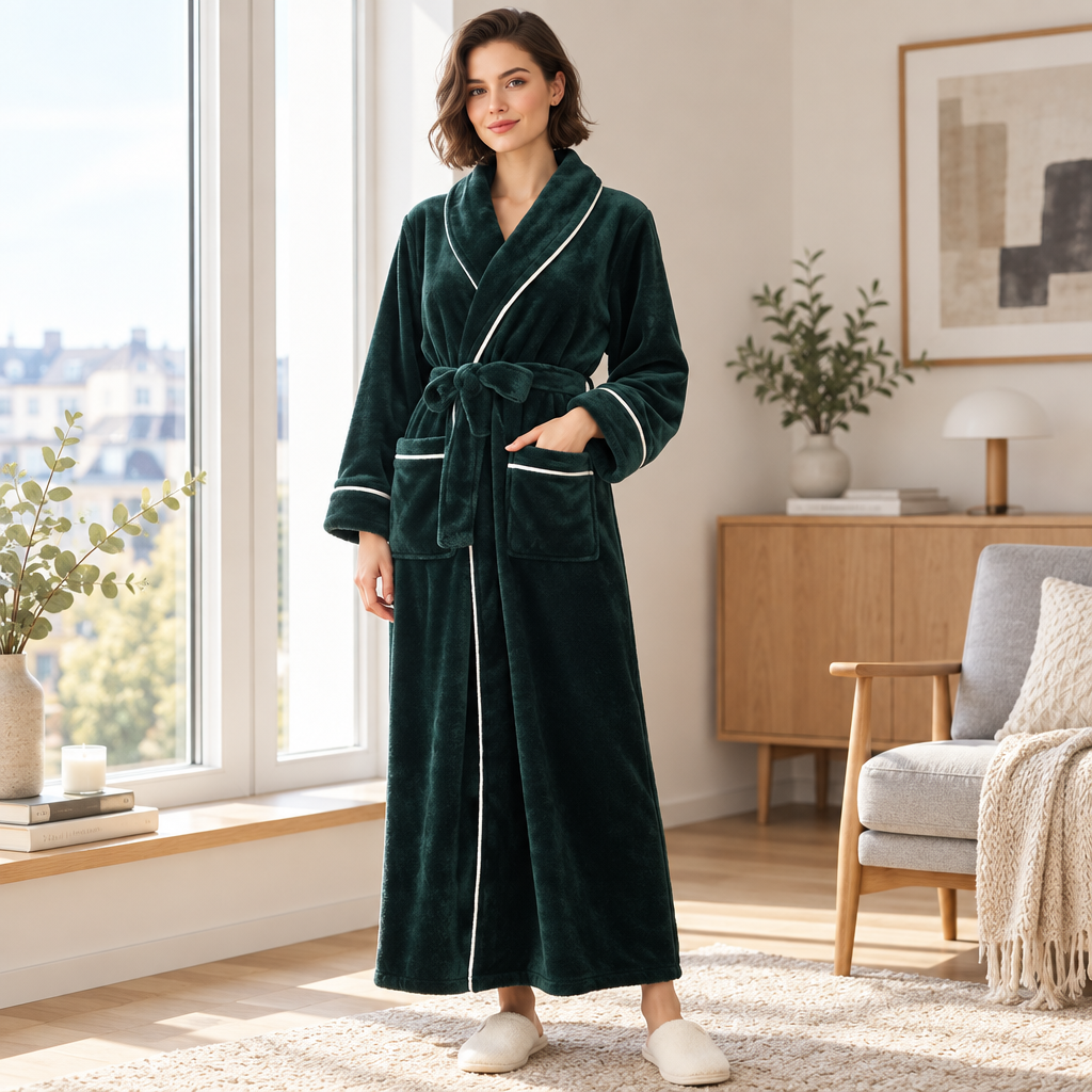 Men's Cozy Flannel Robe - Plush Coral Fleece for Ultimate Home Comfort