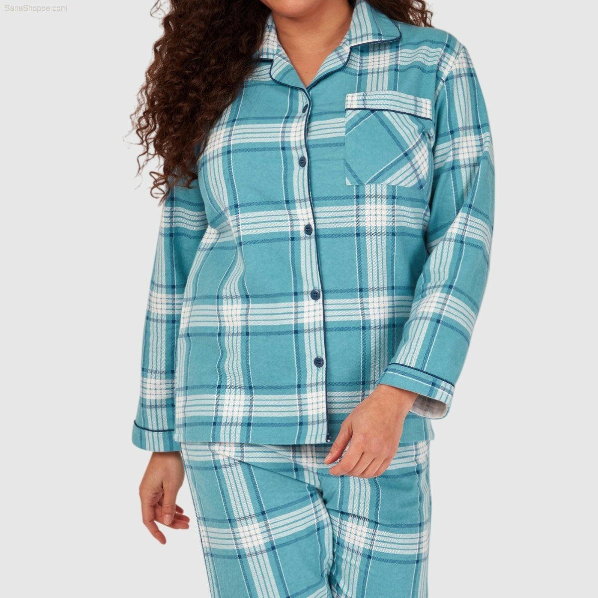 Women's Brushed Cotton Long Sleeve Wincey Pyjama Set Loungewear Spice red Ocean blue - SaneShoppe