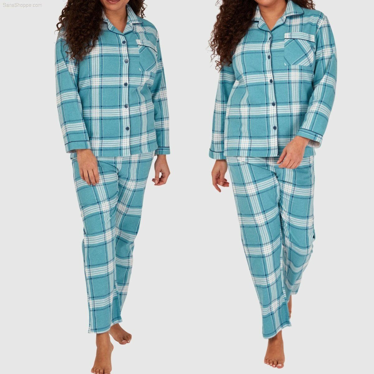 Women's Brushed Cotton Long Sleeve Wincey Pyjama Set Loungewear Spice red Ocean blue - SaneShoppe