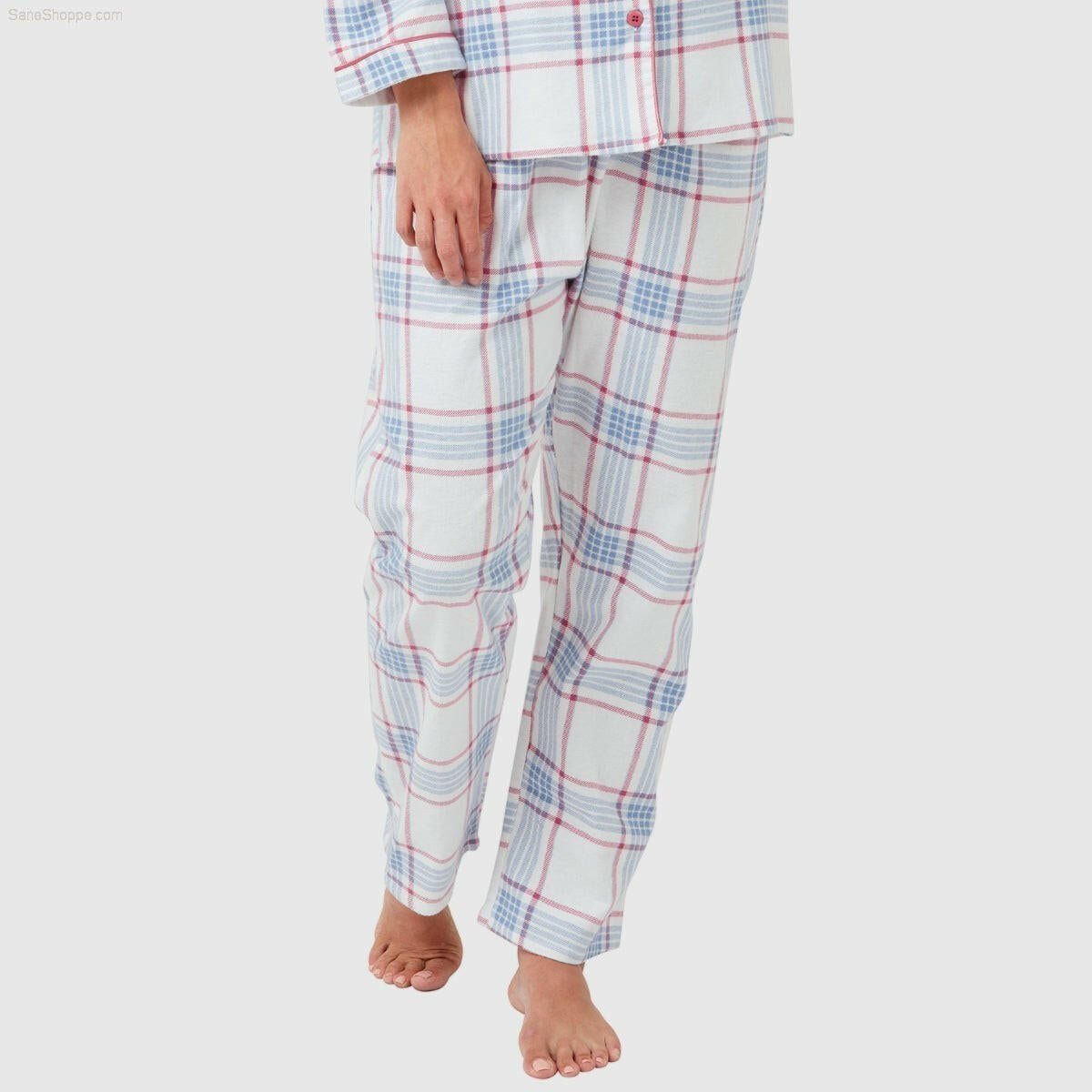 Women's Brushed Cotton Long Sleeve Wincey Pyjama Set Loungewear Spice red Ocean blue - SaneShoppe