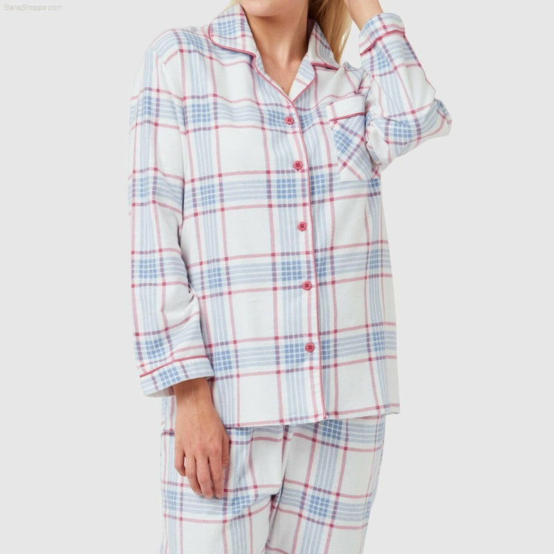 Women's Brushed Cotton Long Sleeve Wincey Pyjama Set Loungewear Spice red Ocean blue - SaneShoppe