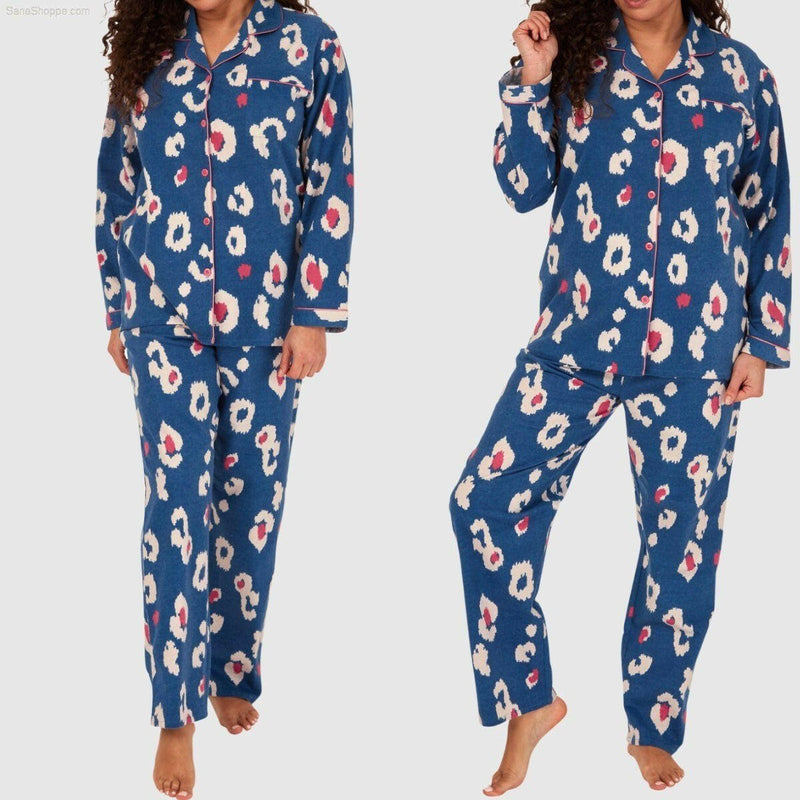 Women's Brushed Cotton Long Sleeve Wincey Pyjama Set Loungewear - SaneShoppe