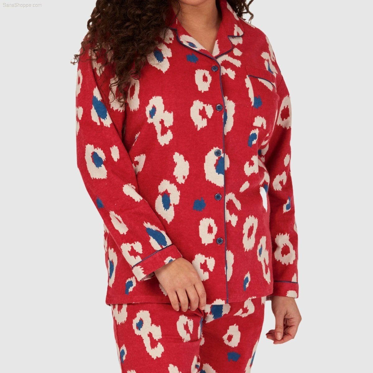 Women's Brushed Cotton Long Sleeve Wincey Pyjama Set Loungewear - SaneShoppe