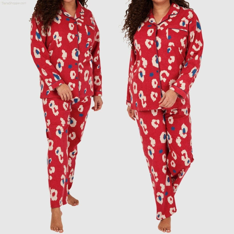 Women's Brushed Cotton Long Sleeve Wincey Pyjama Set Loungewear - SaneShoppe