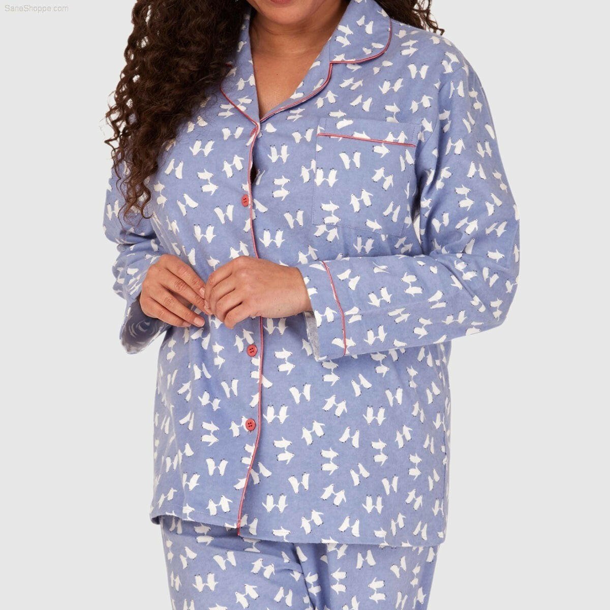 Women's Brushed Cotton Long Sleeve Wincey Pyjama Set Loungewear - SaneShoppe