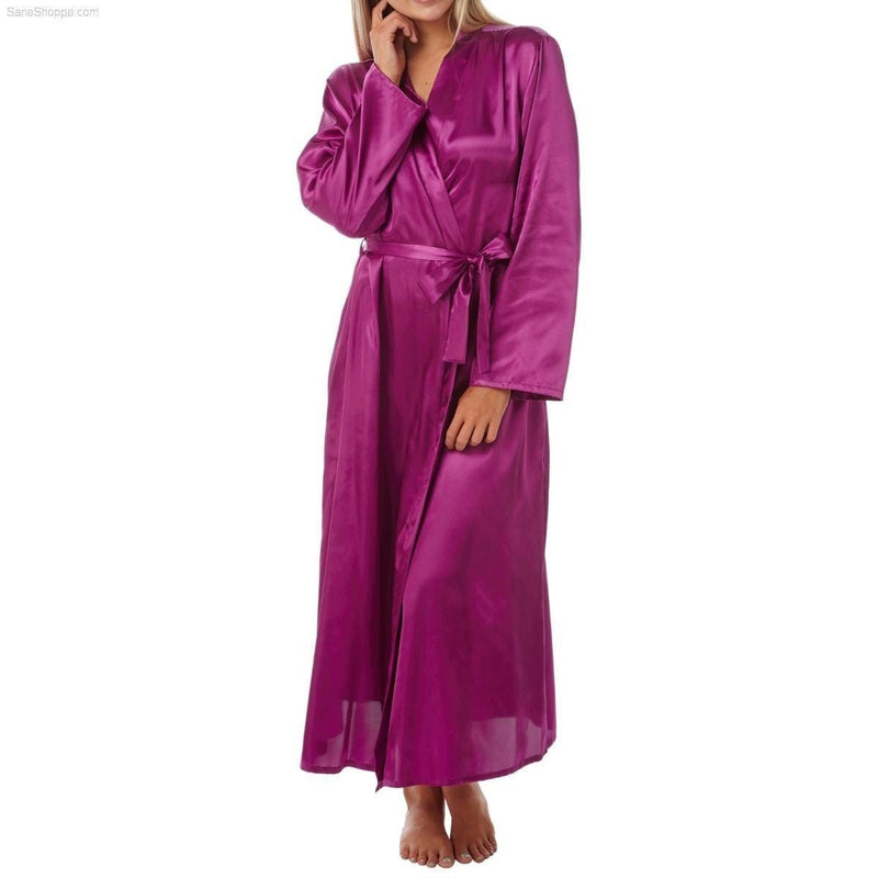 Women's Dressing Gown, Satin Kimono Silk Bathrobe Fushia and Navy - SaneShoppe