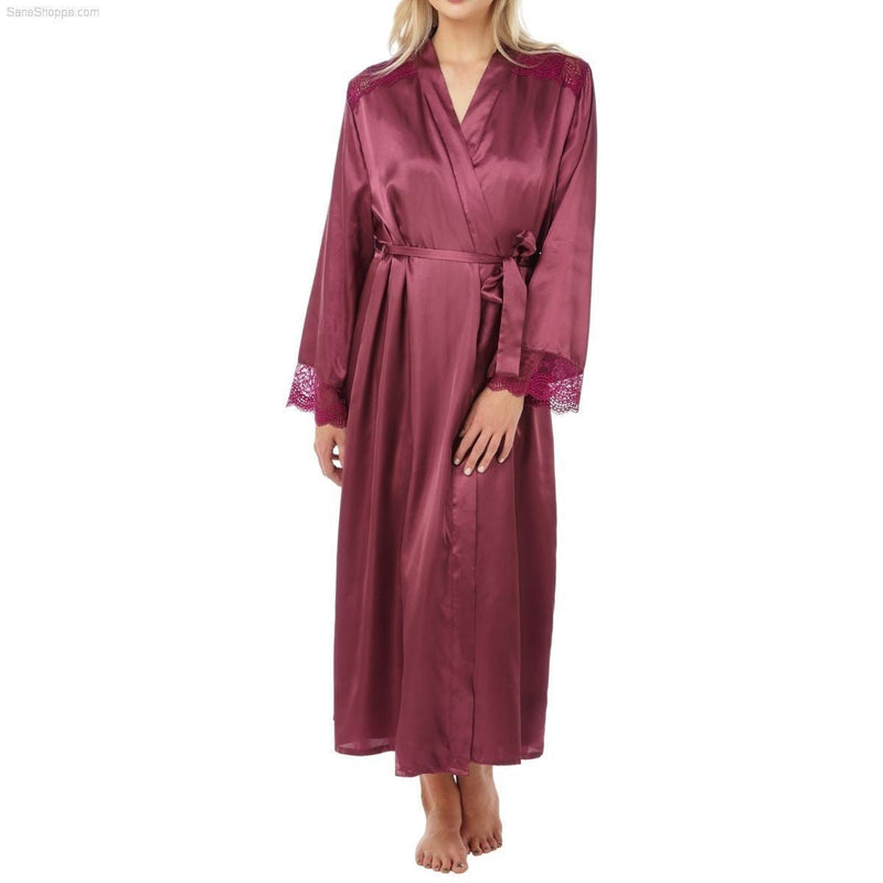 Women's Dressing Gown, Silk Bathrobe Satin Kimono Grape or Navy - SaneShoppe