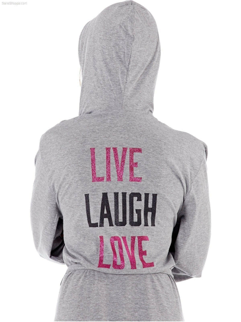 Women’s Jersey Hooded Robe Dressing Gowns with Live Laugh Love Print on Back - SaneShoppe