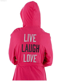 Women’s Jersey Hooded Robe Dressing Gowns with Live Laugh Love Print on Back - SaneShoppe