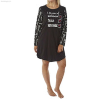 Women's Long Sleeve Jersey Nightshirt with Print Black and Ivory - SaneShoppe