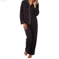 Women's Satin Pyjamas Long Sleeve Nightwear Loungewear Set Black - SaneShoppe