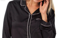 Women's Satin Pyjamas Long Sleeve Nightwear Loungewear Set Black - SaneShoppe