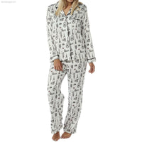 Women’s Satin Pyjamas Long Sleeve Nightwear Loungewear Set City Print - SaneShoppe