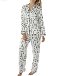 Women’s Satin Pyjamas Long Sleeve Nightwear Loungewear Set City Print - SaneShoppe