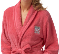 Womens Soft Fleece Short Length Dressing Gowns Coral and Ivory - SaneShoppe