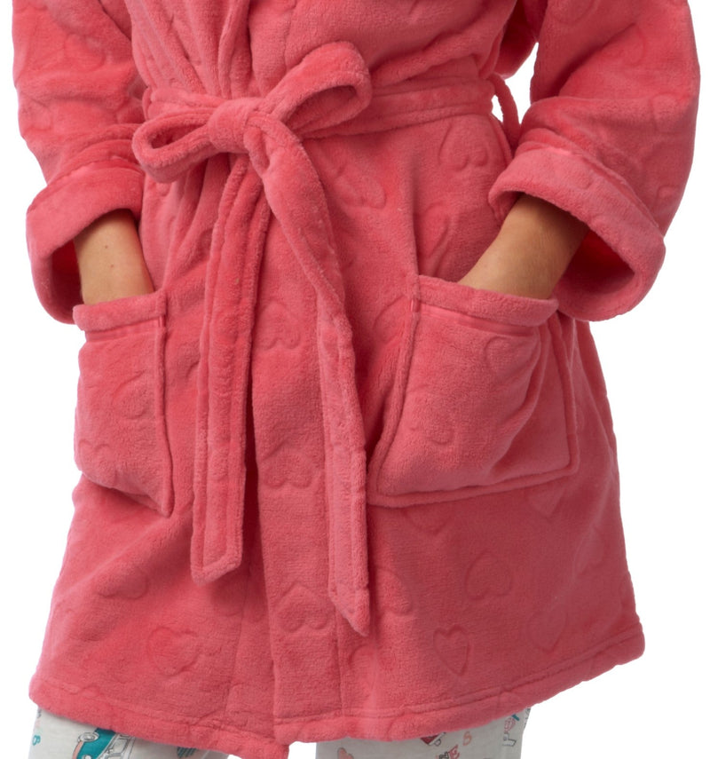 Womens Soft Fleece Short Length Dressing Gowns Coral and Ivory - SaneShoppe