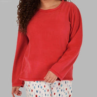 Women's Soft Thermal Fleece Pyjama Set, Long Sleeve Nightwear Spice red and Pale Turq - SaneShoppe