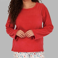 Women's Soft Thermal Fleece Pyjama Set, Long Sleeve Nightwear Spice red and Pale Turq - SaneShoppe